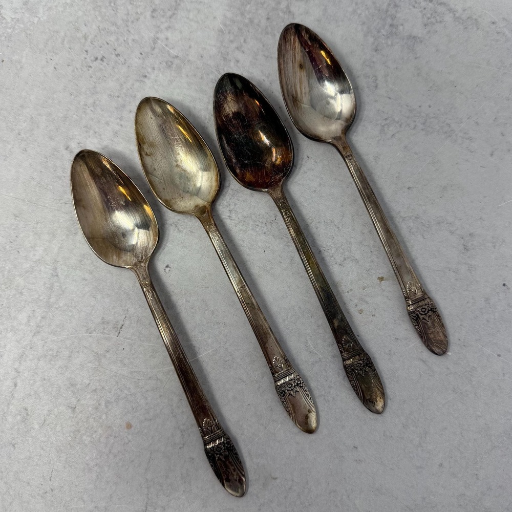 4 Antique First Love Silverplate 6 1/8" Teaspoons (1937) International Silver